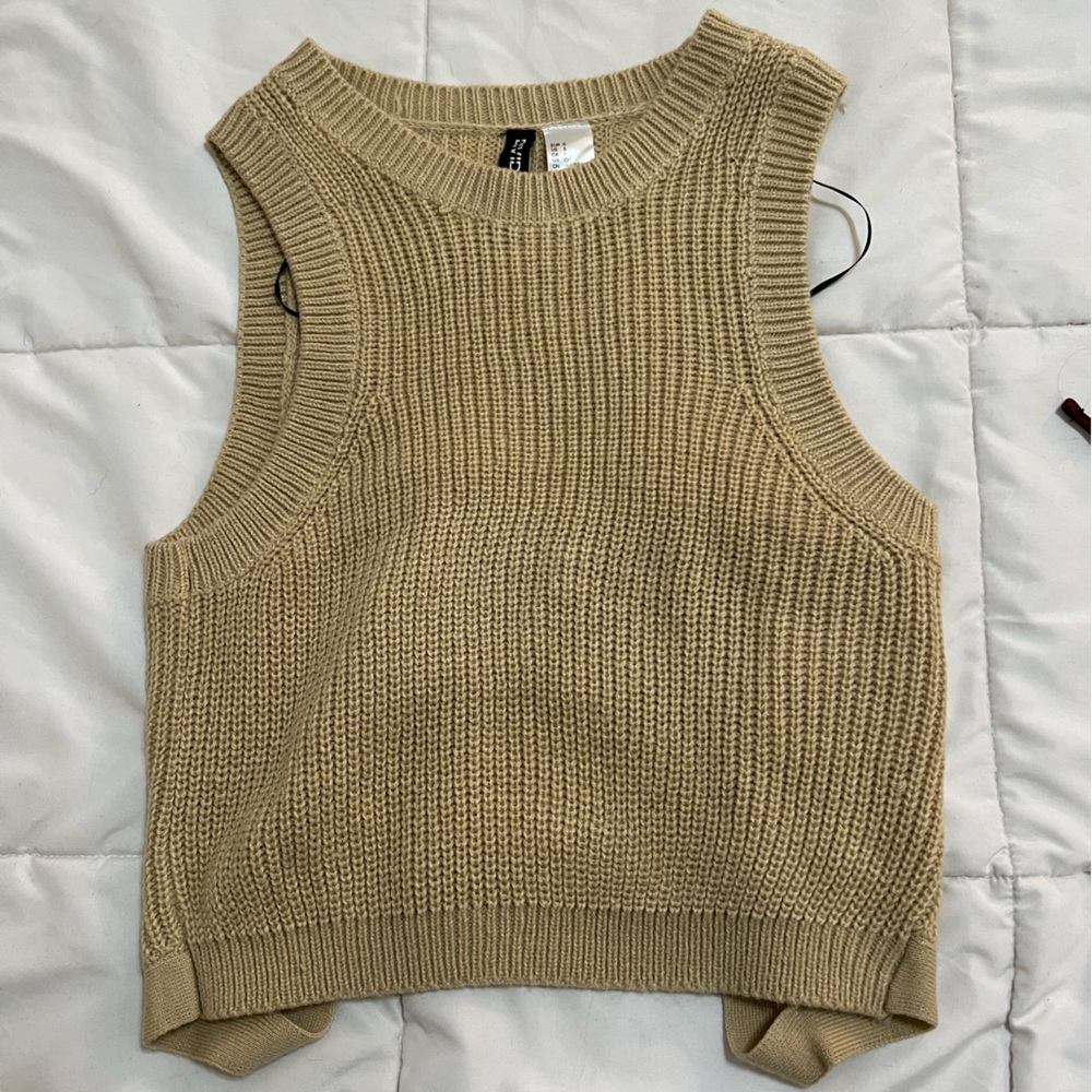 Tan crochet crop top with tie in the back